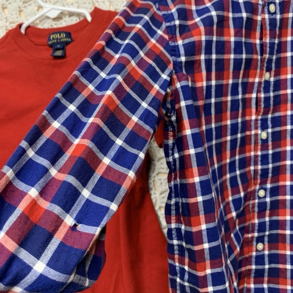 2 Pieces Ralph Lauren Boys Shirts 6 Blue Red Blue & Red Plaid And Shirt Sólid - Picture 4 of 14